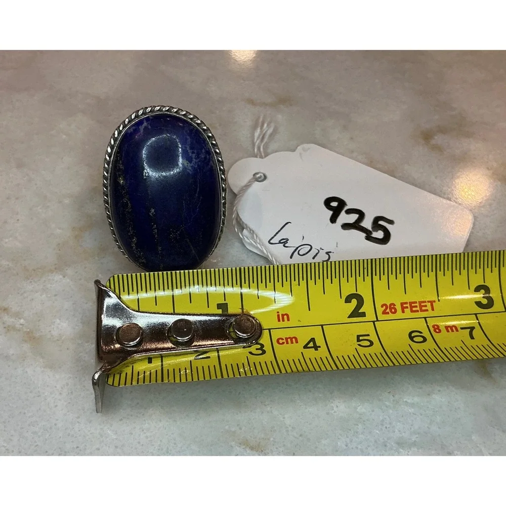 Sterling Silver 925 Lapis Lazuli Statement Ring Oval Rope Edge Band Size‎ 6.25